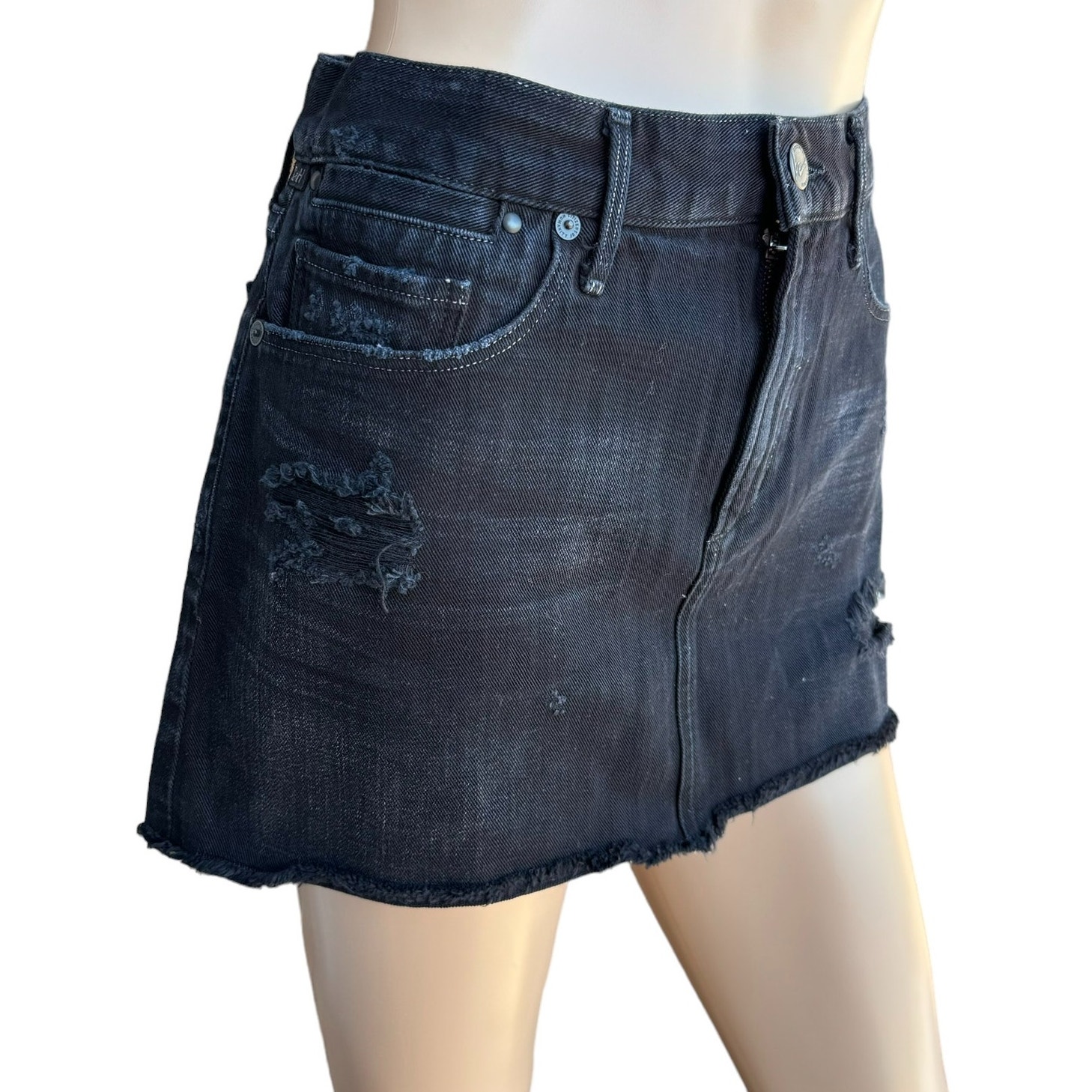 Citizens Of Humanity Daria Black Shredded Denim Micro Mini Skirt 27